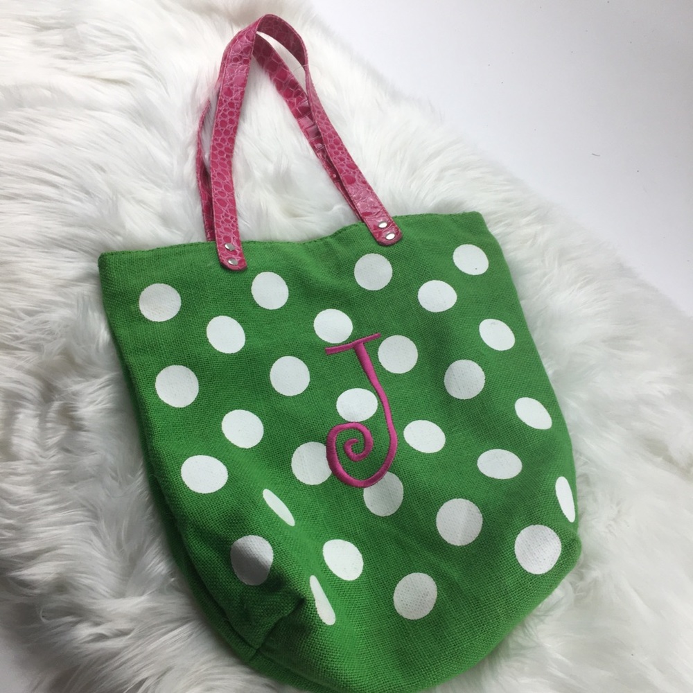 MSC monogram “J” polka dot green and pink bag